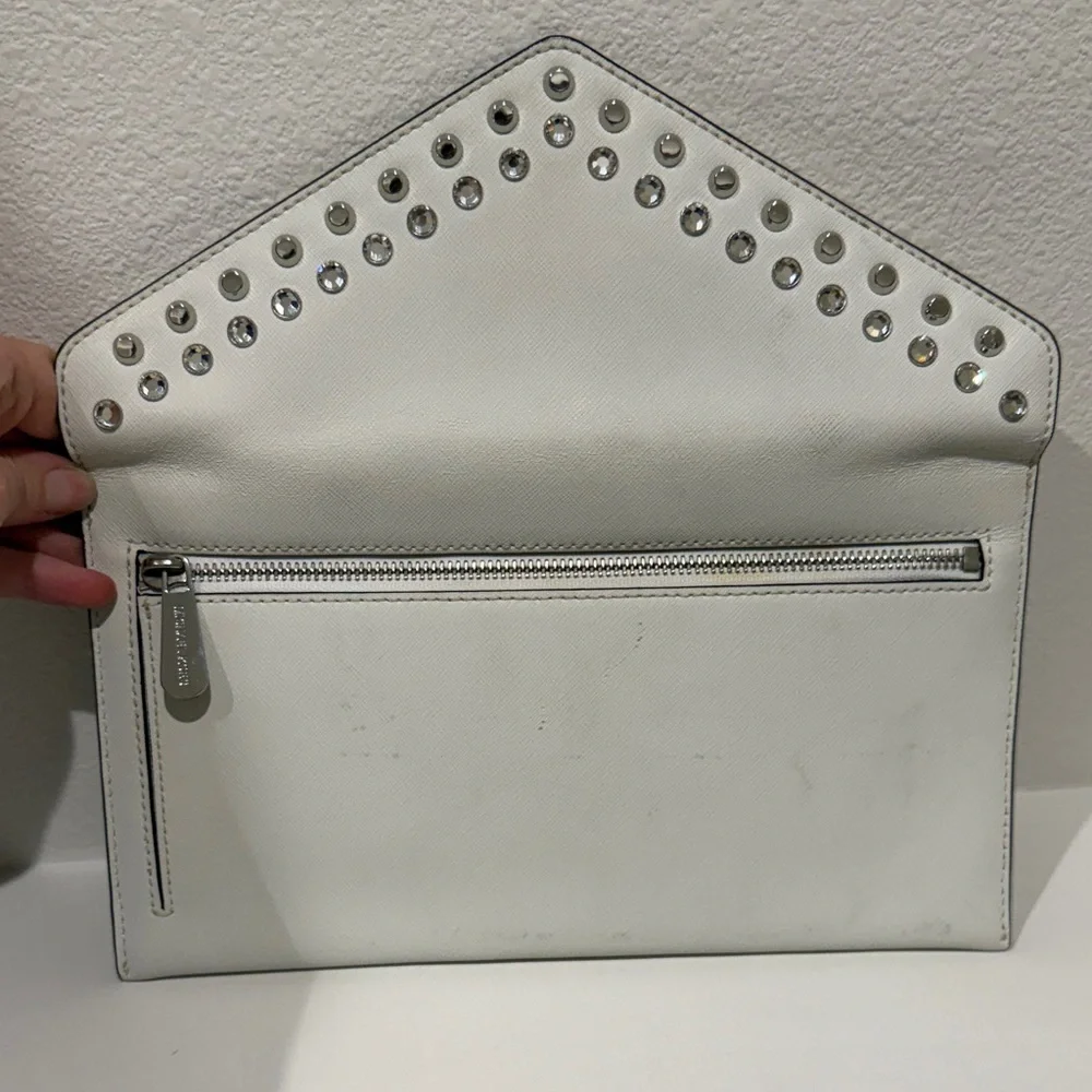 Michael Kors Silver Studded White Clutch - Picture 4 of 7